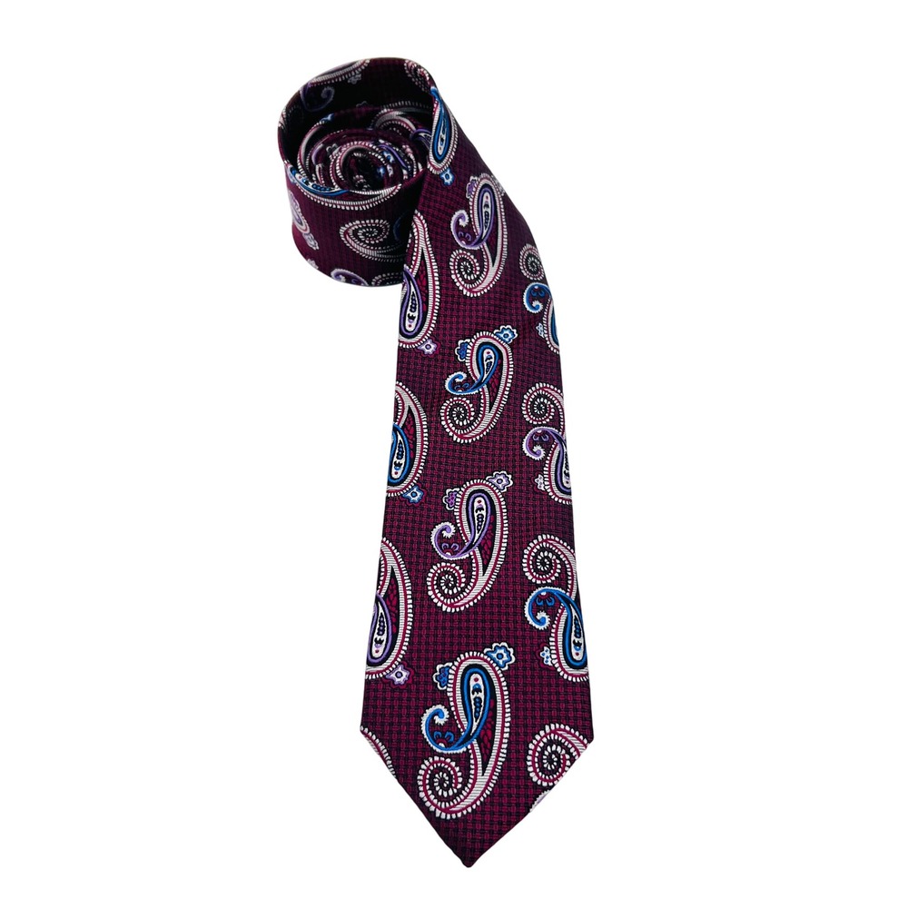 Bruno Marchesi Burgundy Paisley Silk Handmade Men's Neck Tie‎ XL